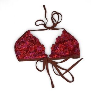 Floral Lace Bikini Top - Red and Purple